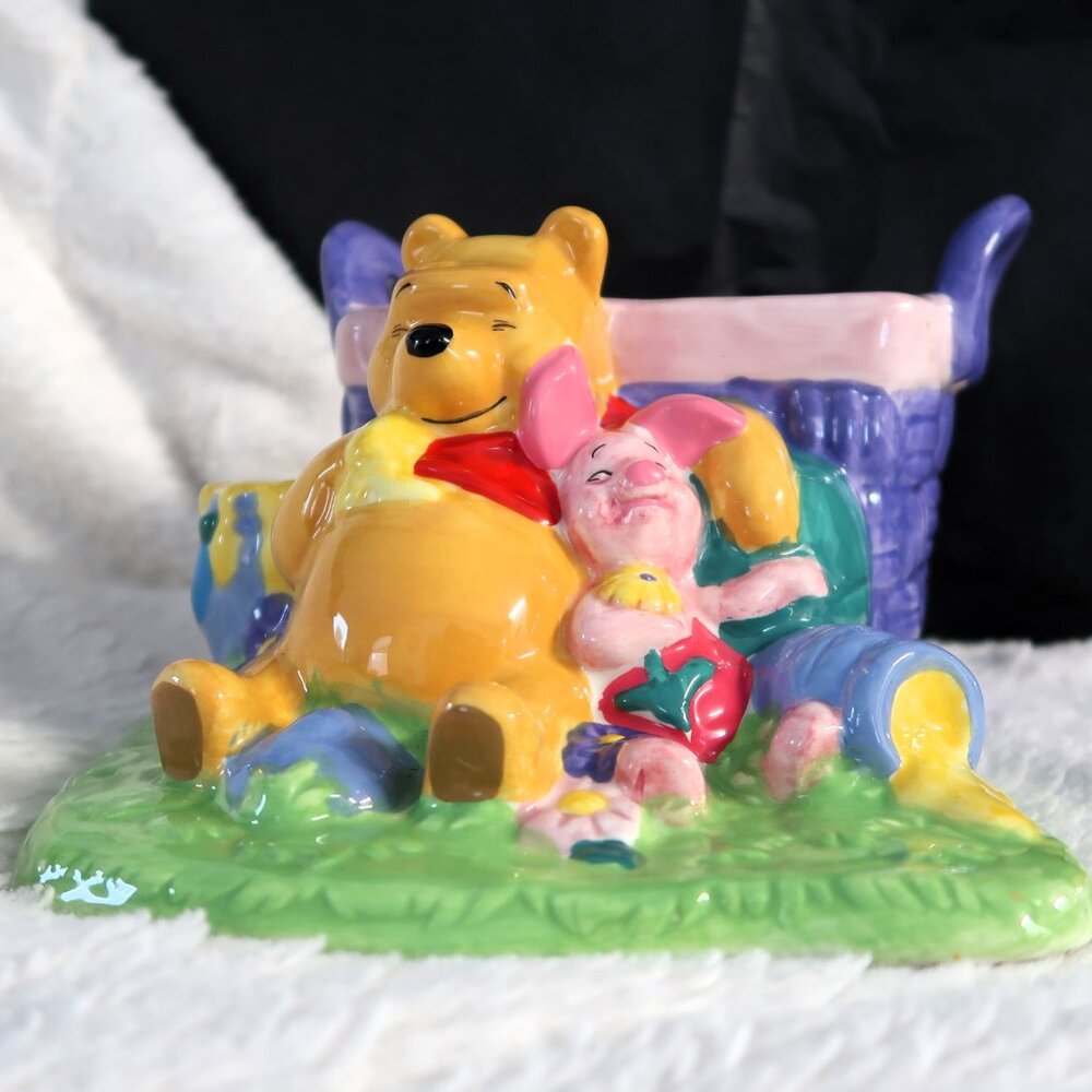 2000 Disney Winnie the Pooh and Piglet Ceramic Flower Vase Planter Please Read
